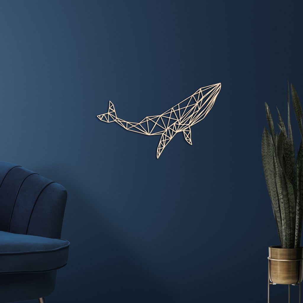 Décoration murale animal baleine géométrique en bois pour salon, chambre ou à offrir en cadeau