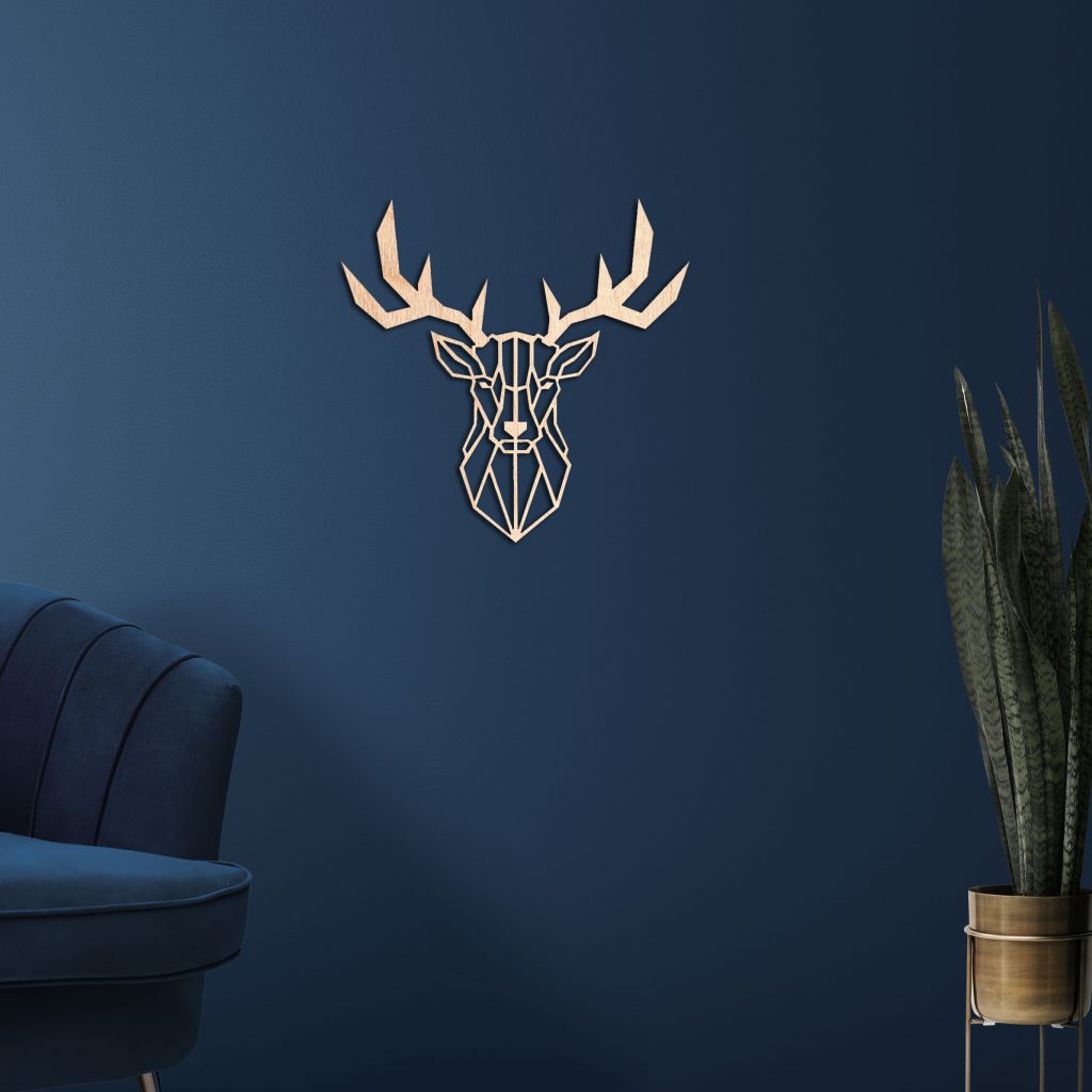 Décoration murale animal cerf géométrique en bois pour salon, chambre ou à offrir en cadeau