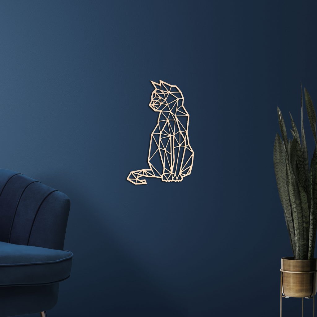 Décoration murale animal chat assis géométrique en bois pour salon, chambre ou à offrir en cadeau