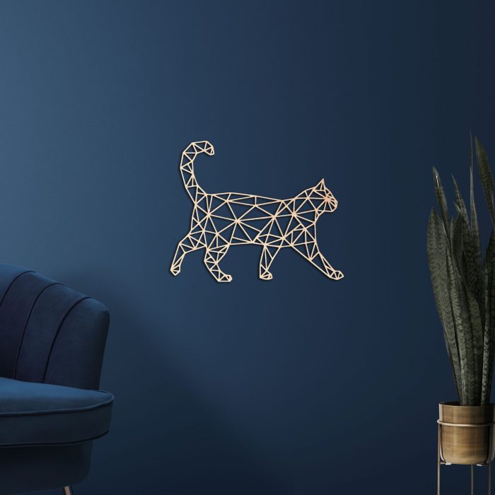 Décoration murale animal chat géométrique en bois pour salon, chambre ou à offrir en cadeau