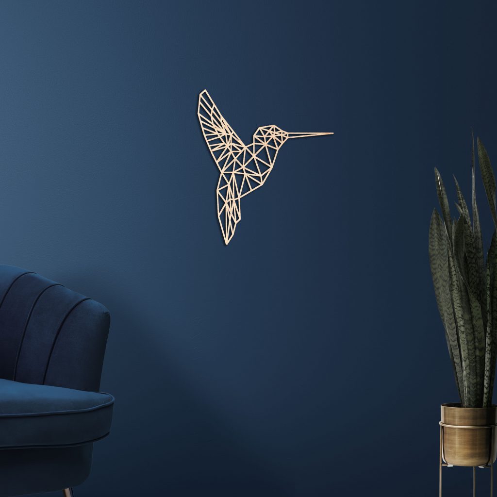 Décoration murale animal colibri géométrique en bois pour salon, chambre ou à offrir en cadeau