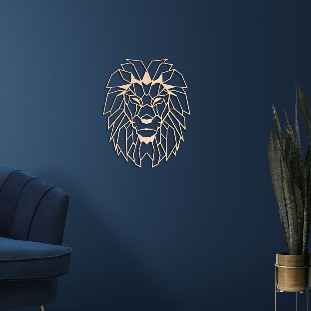 Décoration murale animal lion géométrique en bois pour salon, chambre ou à offrir en cadeau