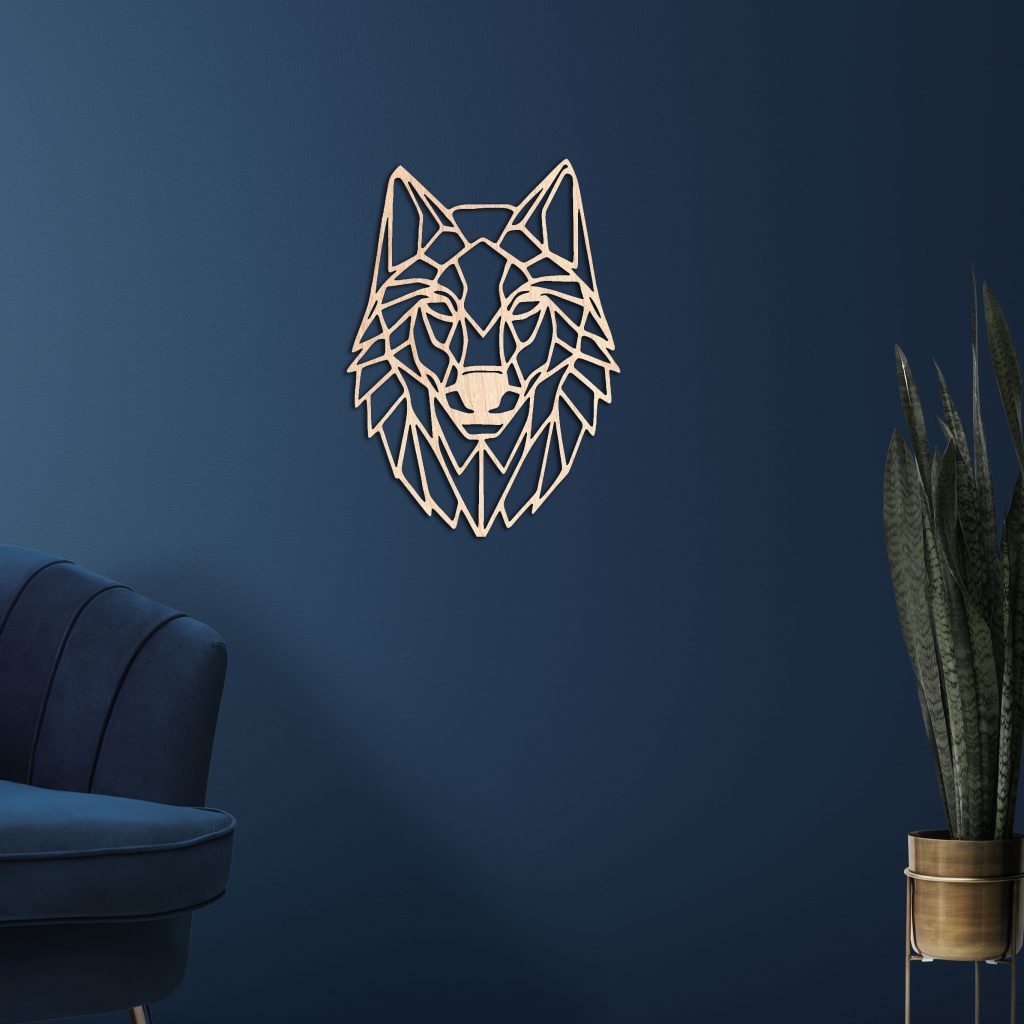 Décoration murale animal loup géométrique en bois pour salon, chambre ou à offrir en cadeau