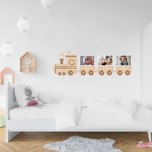 Petit train photo personnalisé en bois pour chambre d'enfant ou bébé, cadeau naissance, d'anniversaire, de baptême ou de baby shower