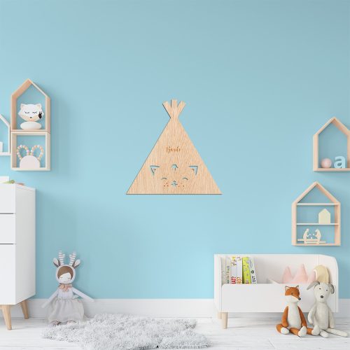 Décoration murale tipi chat personnalisée en bois pour chambre d'enfant, naissance, baptême, baby shower