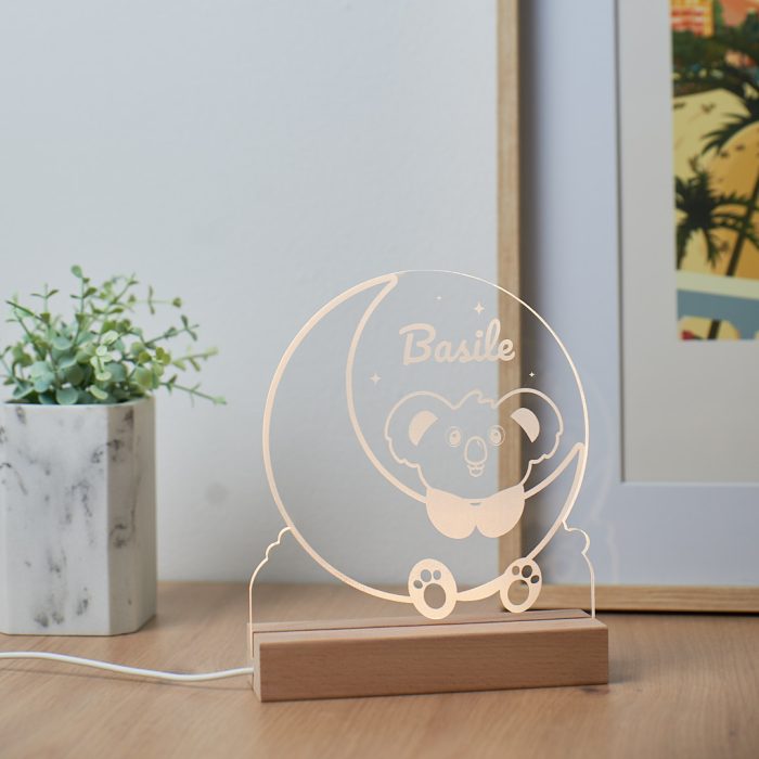 Lampe veilleuse koala personnalisée LED blanc en bois et plexiglas