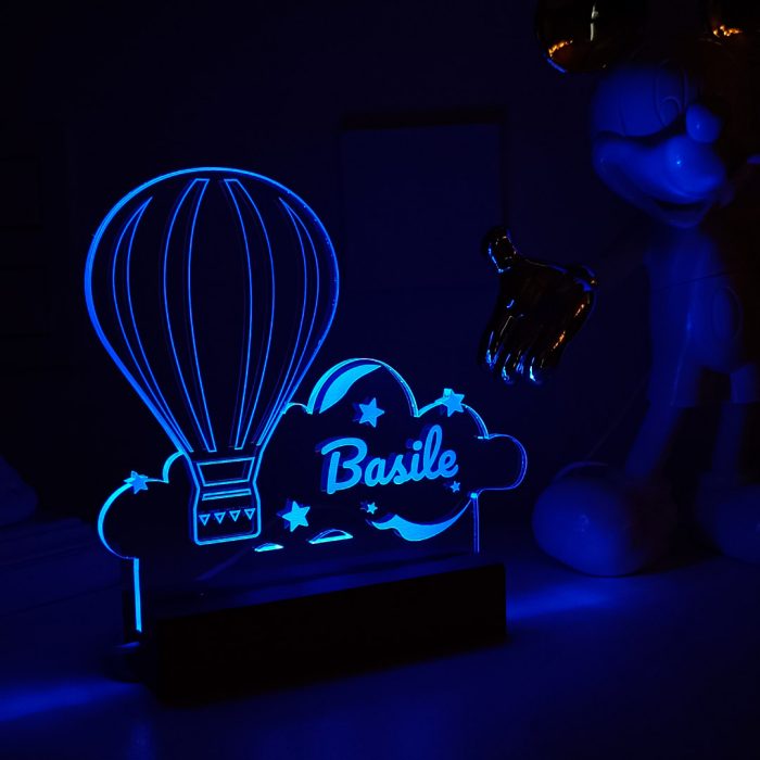 Lampe veilleuse koala personnalisée LED RGB bleu en bois et plexiglas